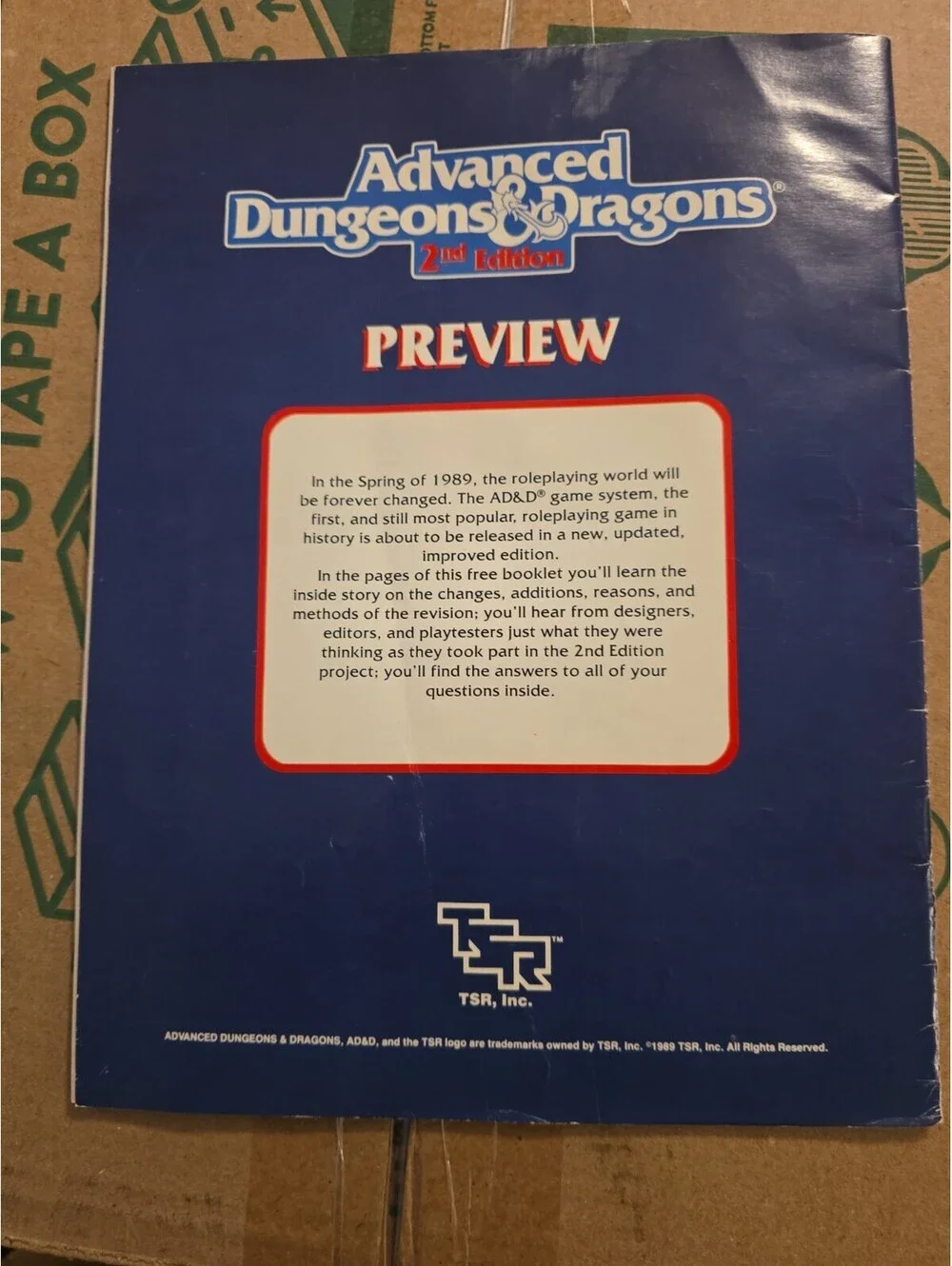TSR 2nd Edition Advanced Dungeons & Dragons 1989 Preview Magazine Near Mint